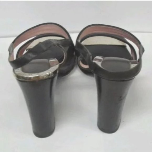 L Vuitton black chrome silver open toe logo pumps - Picture 4 of 7